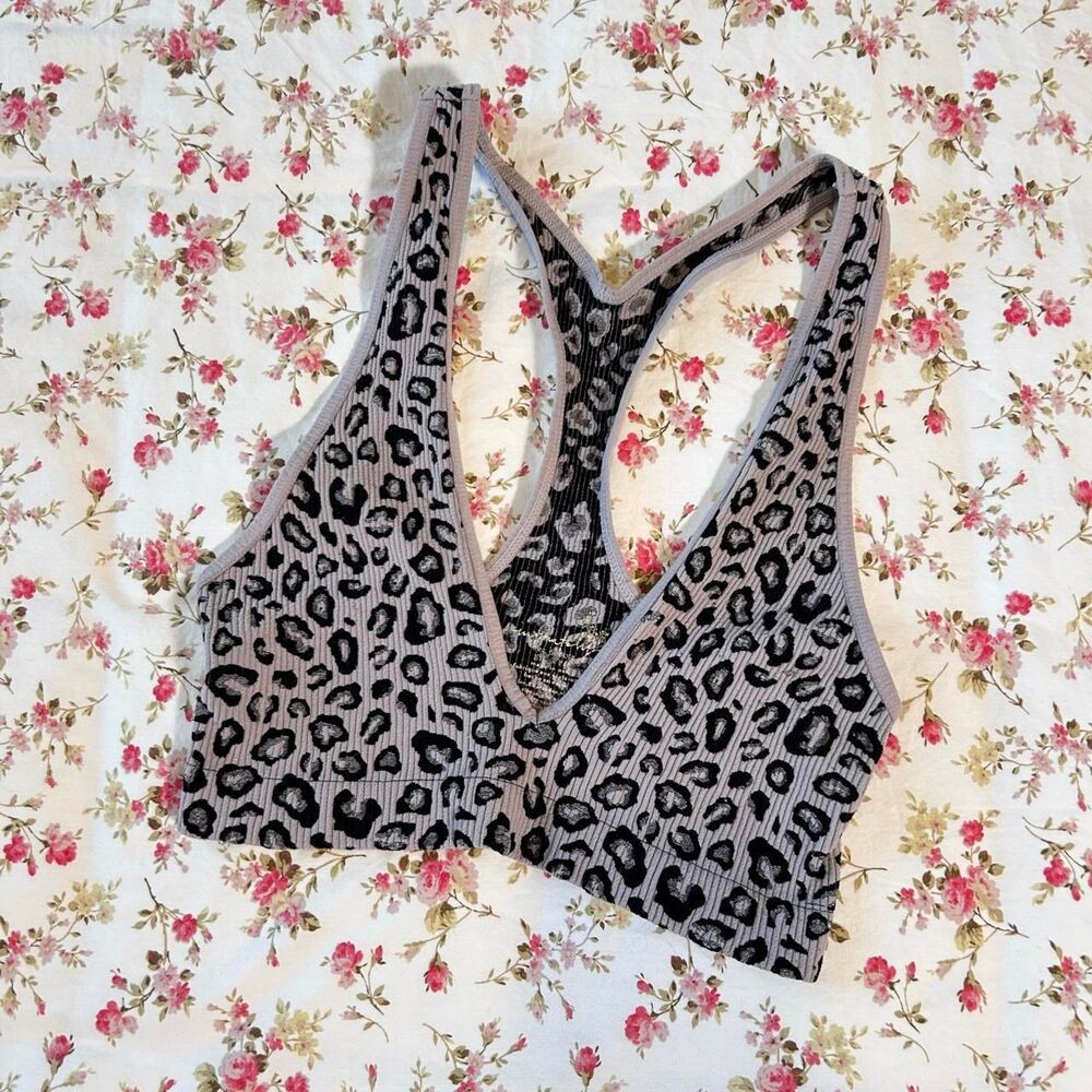 Free People purple leopard print deep v bralette XS/S